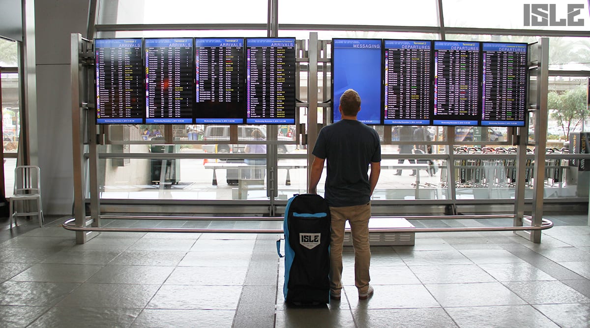 Isle surf and sup rolling travel bag at san diego airport